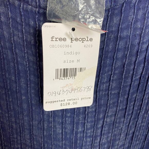 Free People Indigo Blue Washed Ashore Mini Dress Sz.M NWT - Picture 9 of 16